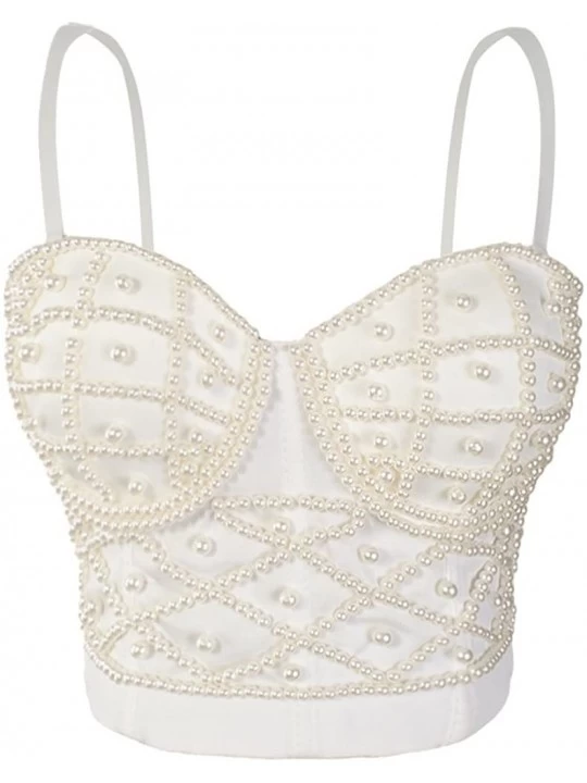 Bustiers & Corsets Women's Pearls Bustier Crop Top Club Party Croset Tops - White - C91870WN769 $32.70