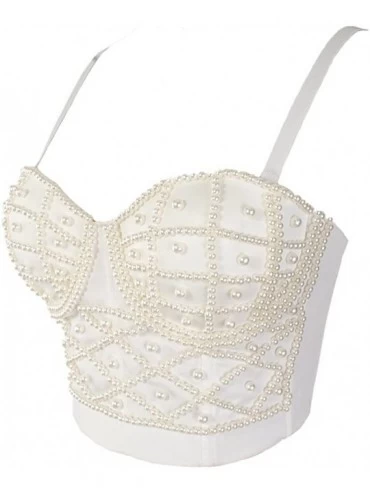 Bustiers & Corsets Women's Pearls Bustier Crop Top Club Party Croset Tops - White - C91870WN769 $32.70