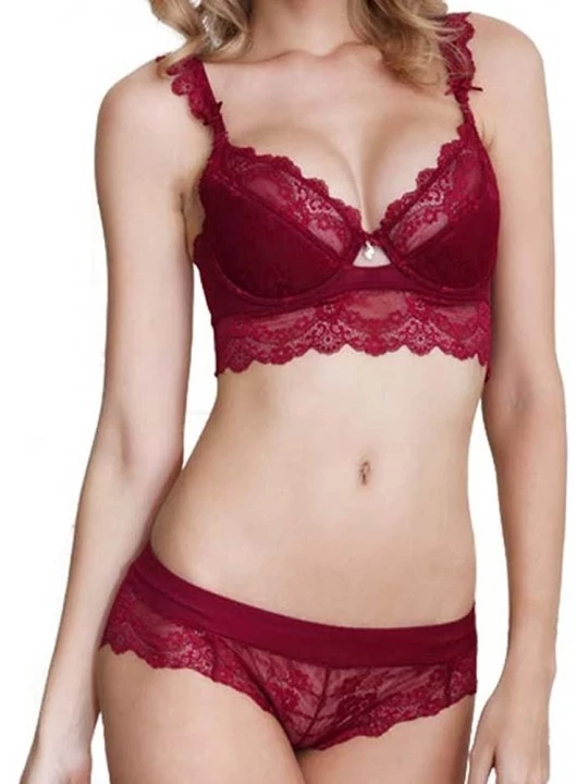 Bras Women Push up Underwire Embroidery Bra Brassiere AYSWX1101 - Gules - CL12G9BFD4X $16.84