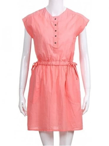 Tops Button Down Shirt Dress for Women Elegant Knee Length Short Sleeve Dresses Party - Pink - CP18GUQG7ZG $13.74