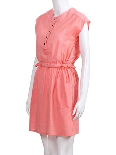 Tops Button Down Shirt Dress for Women Elegant Knee Length Short Sleeve Dresses Party - Pink - CP18GUQG7ZG $13.74